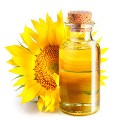 Sunflower and sunflower oil in a bottle which is recommended as a good light oil for low porosity hair.